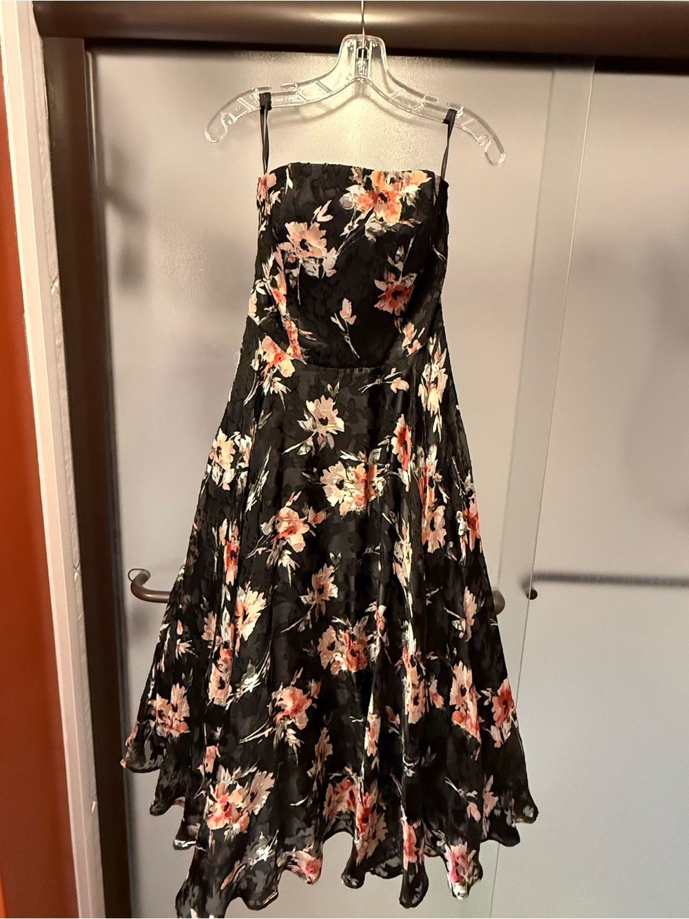 White House Black Market Black Floral Strapless Party Dress